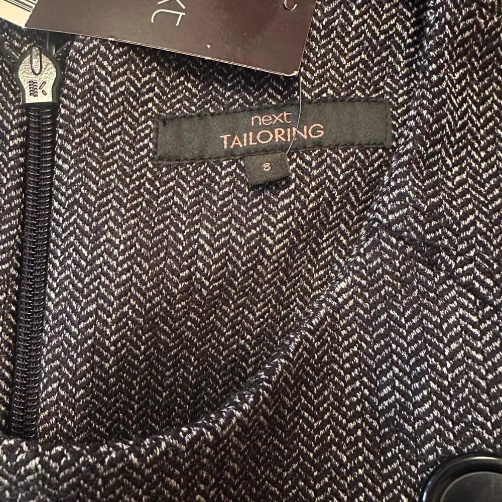 Next NWT Grey Tweed Herringbone Sheath Dress Sleeveless Button Detail Workwear - Picture 7 of 7
